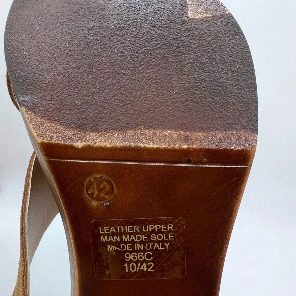 Mila Paoli Wood Block Heel Platform Sandals Suede Leather Made In Italy Size 10